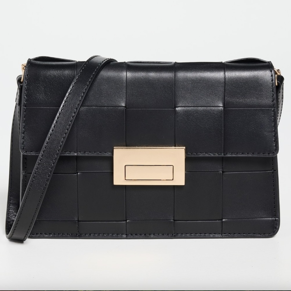 Loeffler Randall Black Leather Woven Shoulder Bag (Delphine)